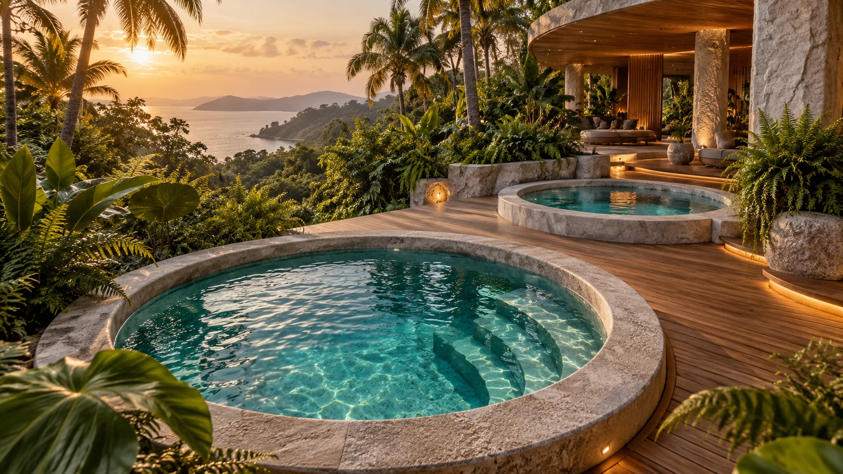 Cold plunge concept on an outdoor terrace